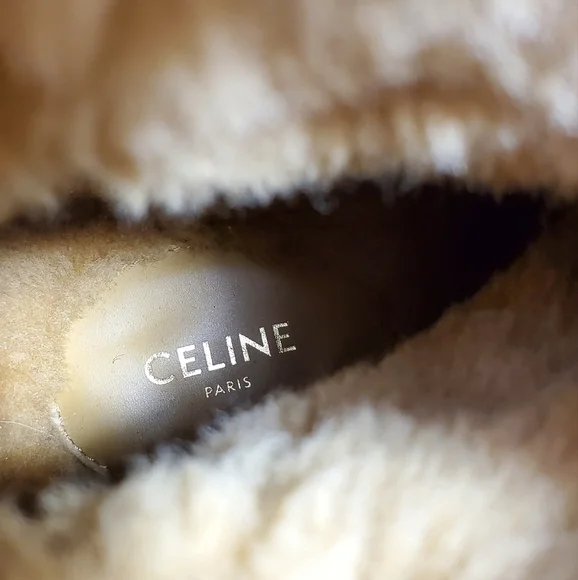 NWT$1,500 CELINE Bulky Brown Suede Triomphe Logo Fur Lined Ankle Boots Sz 36 (6) - Picture 11 of 15